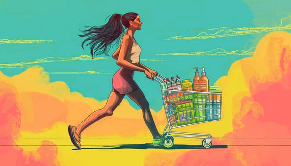 Woman pushing a trolley full of workout supplements