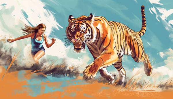 Woman getting chased by a tiger to get motivated for working out